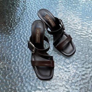 Brighton Ladies Slip on Heels in Brown Leather with Croc Print Size 6M